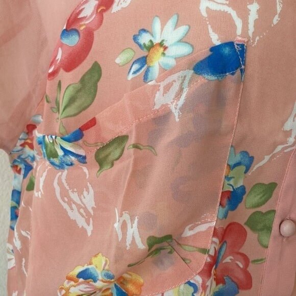 Fashion Blvd. S Sheer Silk floral top casual Spring Summer blue NEW Short Sleeve - Picture 3 of 7